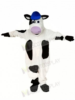 Sporty Cow Mascot Costume with Blue Hat 