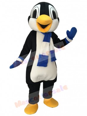 Penguin Mascot Costume with Blue and White Scarf
