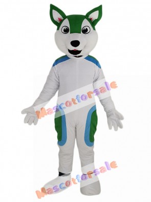 Cute White and Green Husky Dog Mascot Costume Animal
