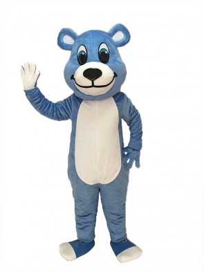 White Belly Blue Bear Mascot Costume with Blue Eyes