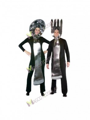 Silver Fork and Spoon Mascot Costume 