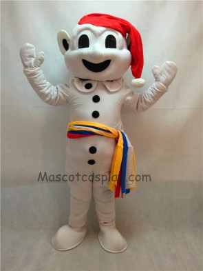 Snowman Mascot Costume with Red Hat