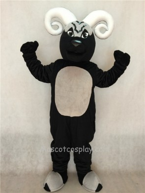 Realistic New Black Blocking Ram Mascot Costume with White Horns