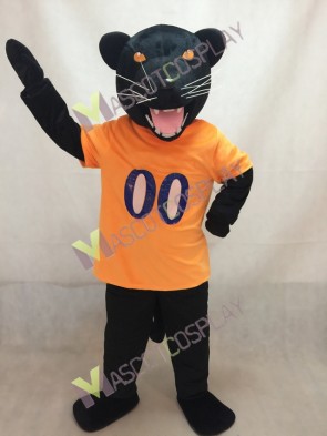 University of Pittsburgh Black Roc the Panther Puma Concolor Mascot Costume in Orange Vest