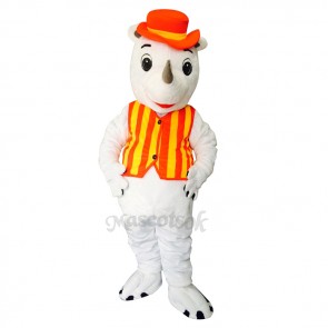 New Happy Rhino with Hat Mascot Costume
