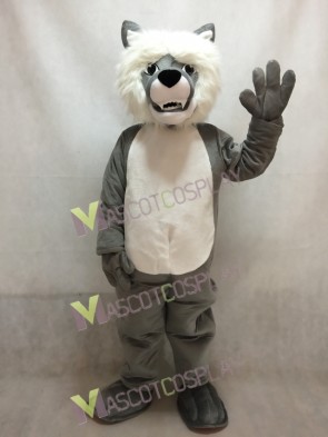 Smiling Wolf Mascot Costume with White Belly