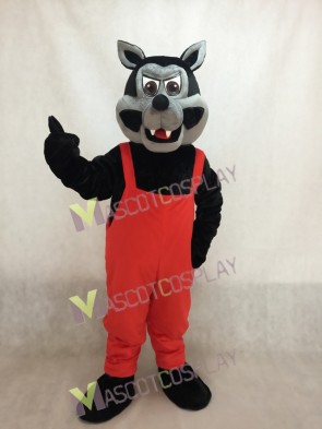 Big Bad Wolf Mascot Costume with Red Overalls