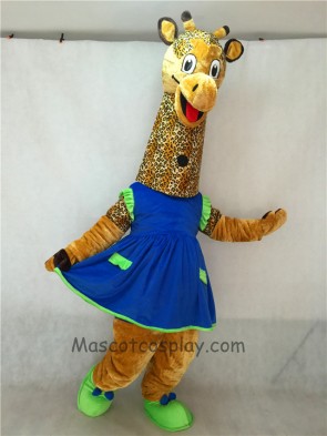 New Friendly Giraffe Mascot Costume with Blue Dress