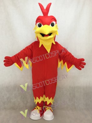 Red Phoenix Mascot with Pointy head, Wings, Tail and Tennis Shoes