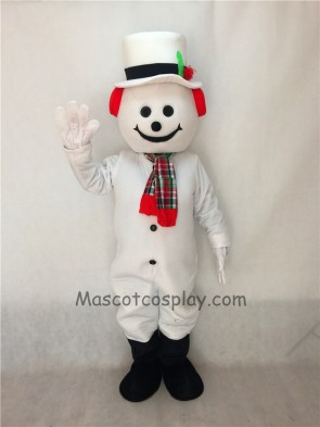 Cute Jolly Snowman with Hat, Earmuffs & Scarf Christmas Mascot Costume