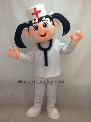 Nurse in White Hat and Suit Mascot Costume