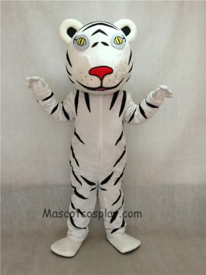 White Tiger Cub Mascot Costume with Black Stripes 