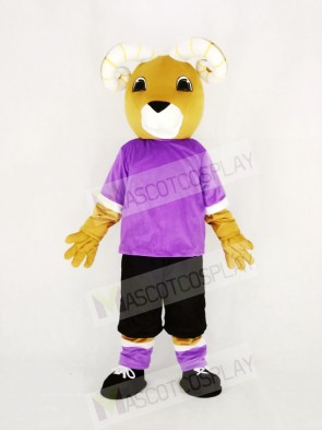 Brown Ram with Purple T-shirt Mascot Costume Animal