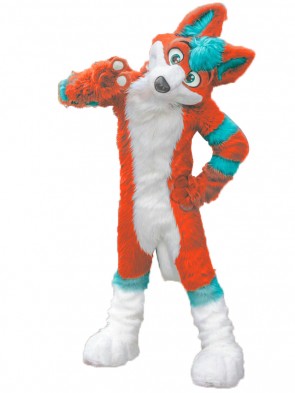 Orange and Blue Husky Dog Fursuit Mascot Costume Cartoon