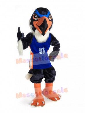 Sporty Fierce Eagle with Blue T-shirt Mascot Costume