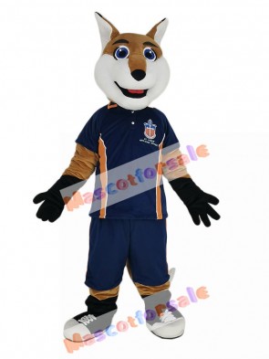 Smiling Fox in Blue Sport Shirt Mascot Costume