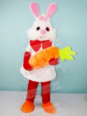 White Bunny Rabbit with Carrot Mascot Costumes Cartoon