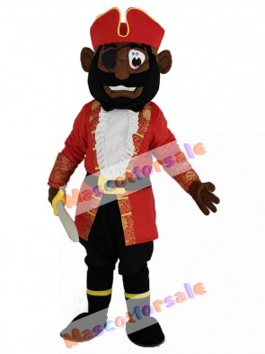 Brown Skin Pirate in Red Coat Mascot Costume