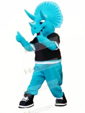 Blue Triceratops Dinosaur Mascot Costume Cartoon
