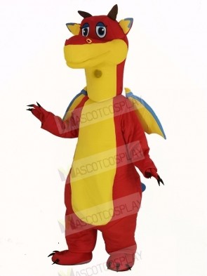 Red Dragon with Blue Wings Mascot Costume Animal