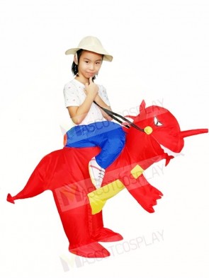 Ride On Red Dinosaur with Horn T-rex Inflatable Halloween Christmas Costumes for Kids