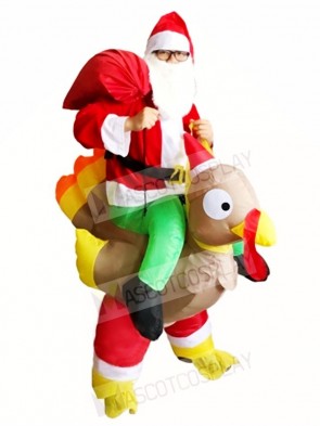 Santa Claus Ride on Turkey Carry Me Inflatable Halloween Xmas Costumes for Adults