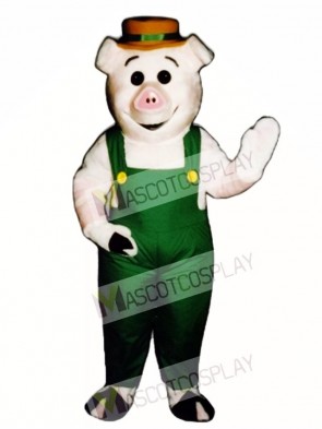 Farmer Piglet Pig Hog with Overalls & Hat Mascot Costume