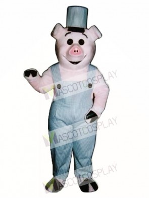 Worker Piglet Pig Hog with Overalls & Hat Mascot Costume