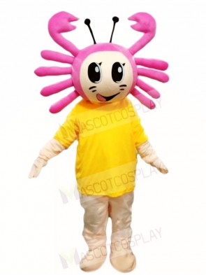 Pink Crab with Yellow Shirt Mascot Costumes Cartoon