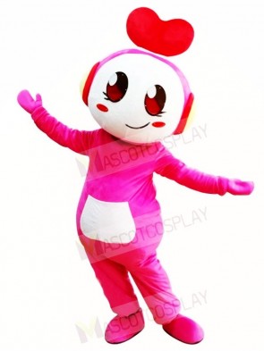 Pink Music Girl with Heart Headset Mascot Costumes People
