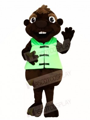 Brown Beaver with Green Vest Mascot Costumes Animal