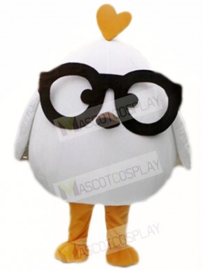 White Chicken with Black Glasses Mascot Costumes Poultry Animal