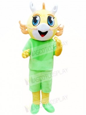 Yellow Dragon in Green Suit Mascot Costumes  