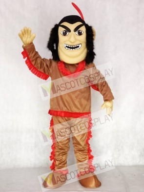 Brown Shirt Native American Indian Mascot Costume with Red Feather