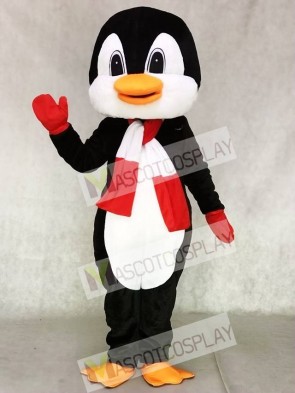 Penguin With Red and White Scarf Mascot Costumes