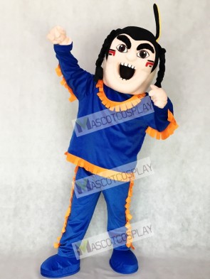 New Brave Indian in Blue with Orange Strim Mascot Costume