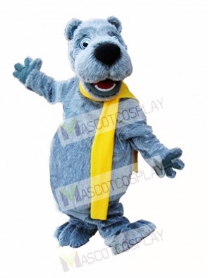 Gray Bear with Yellow Scarf Mascot Costume Grey Bear Mascot Costumes