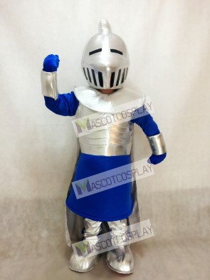 Silver Knight in Blue Mascot Costume People 