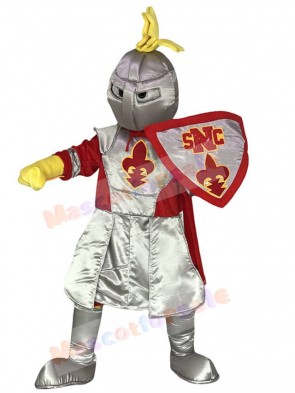 Silver Adult Knight St Norbert Mascot Costume with Red Cloak