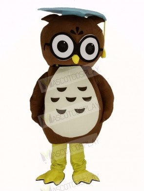 Brown Doctor Owl with Blue Cap Mascot Costume