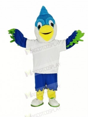Royal Blue Head Bird with White T-shirt Mascot Costume Animal