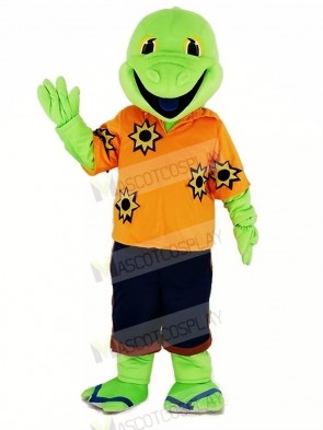 Green Lizard with Orange T-shirt Mascot Costume Cartoon