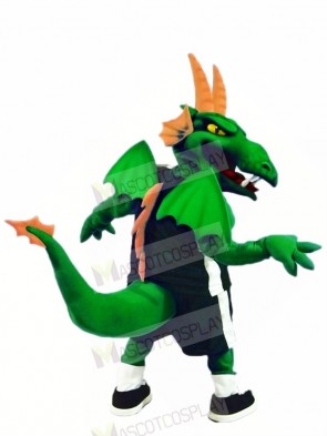 Green and Orange Dragon with Wings Mascot Costume Cartoon