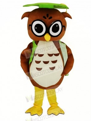 Brown Owl with Green Graduation Cap Mascot Costume Animal