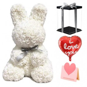 White Rose Rabbit Flower Rabbit Best Gift for Mother's Day, Valentine's Day, Anniversary, Weddings and Birthday