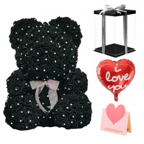 Diamond Black Rose Teddy Bear Flower Bear Best Gift for Mother's Day, Valentine's Day, Anniversary, Weddings and Birthday