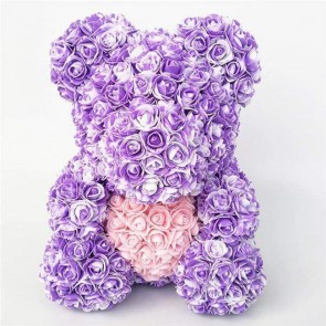 Newstyle Purple Rose Teddy Bear Flower Bear with Pink Heart Best Gift for Mother's Day, Valentine's Day, Anniversary, Weddings and Birthday