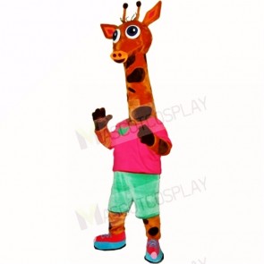 Sport Lightweight Giraffe with Red Shirt Mascot Costumes Cartoon