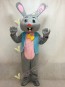 Easter Grey Bunny Gray Rabbit Hare Mascot Costume in Blue Vest