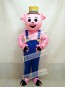 Farmer Piglet Pig Hog with Blue Overalls & Hat Mascot Costume